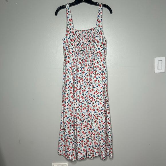Old Navy Linen Blend Fit & Flare Floral Midi Dress Sz M Peasant Cottagecore - Picture 7 of 13